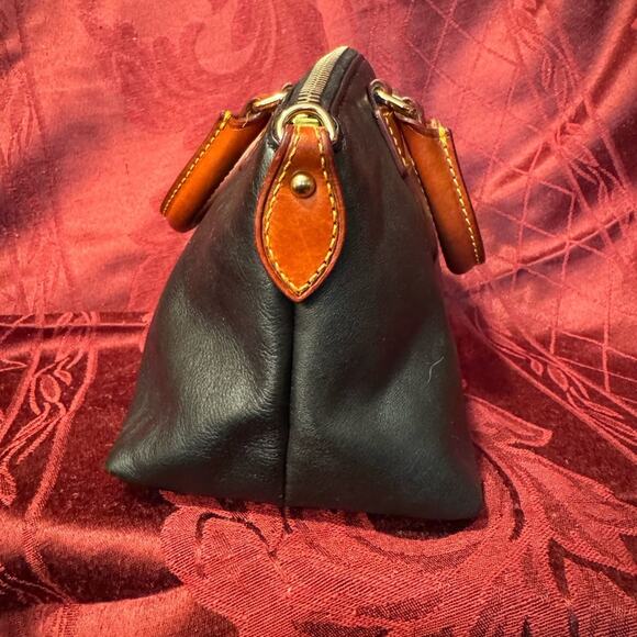 Dooney & Bourke Black Leather Satchel with Tan Handles - Picture 4 of 9